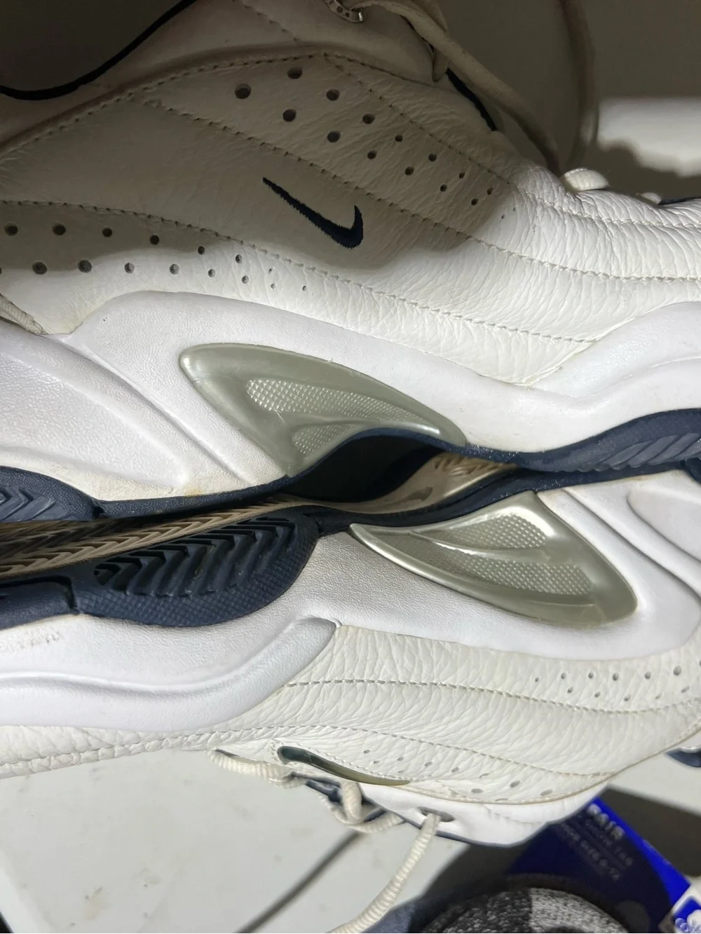 Nike Men’s White and Navy Leather Athletic Shoes